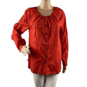 LOFT Red Polka Dot Button Front Blouse Long Sleeve Relaxed Fit Size M